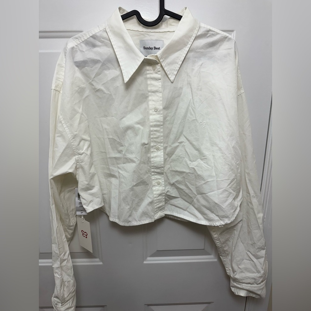 NWT Sunday Best Cropped Blouse L Minimalist Neutral